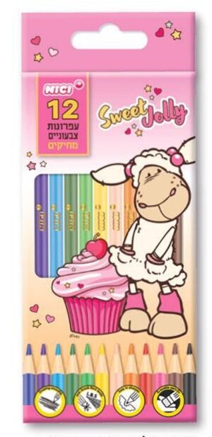 עפרונות צבעוניים מחיקים - סט 12 צבעים | דגם ניקי קאפקייקס